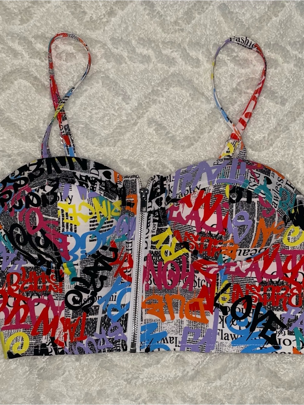 Say What? Multicolor Graffiti Print Bustier Tank Top